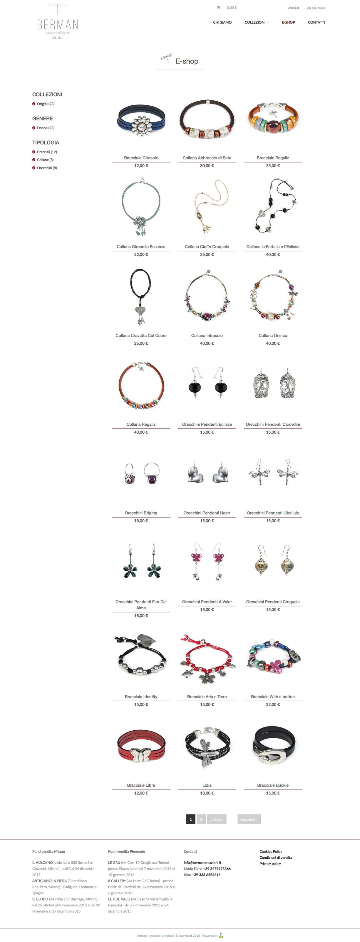 pagina eCommerce gioielli per berman creazioni artigianali gioielli - archibuzz