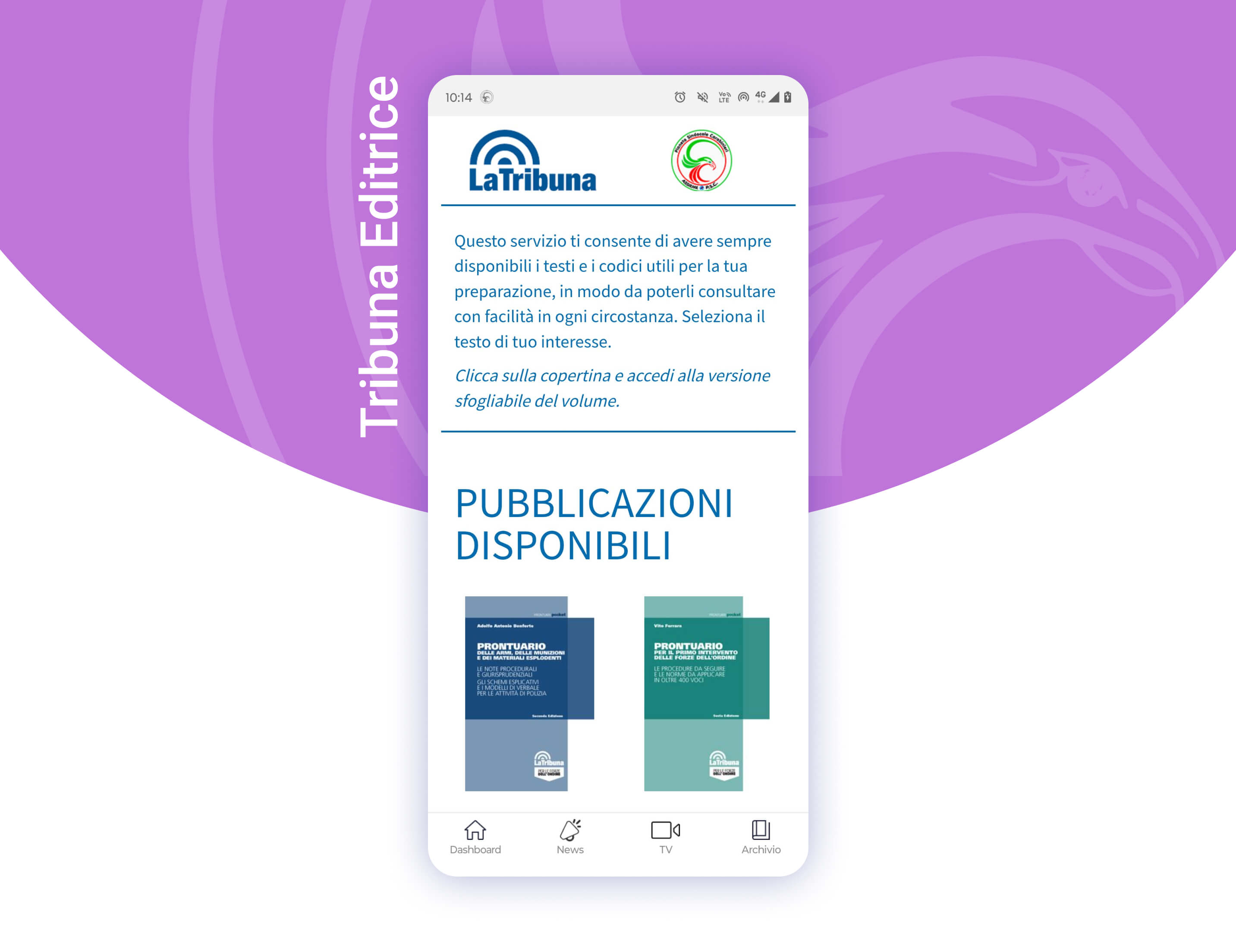 un telefono mostra la sezione Tribuna editrice