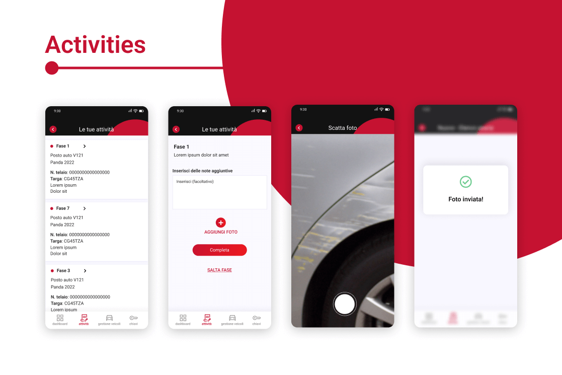 Schermate dell'app mobile LogiSmart relative alla sezione delle attività