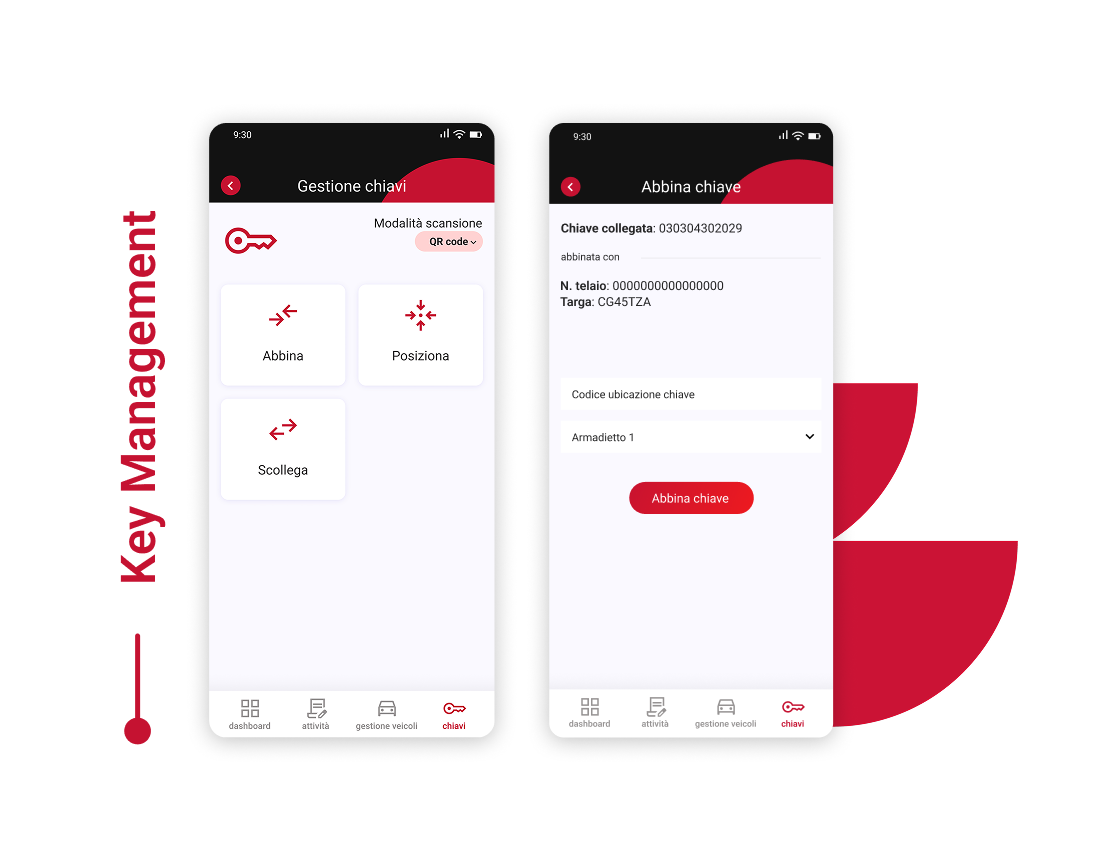 Schermate dell'app mobile LogiSmart relative alla gestione delle chiavi