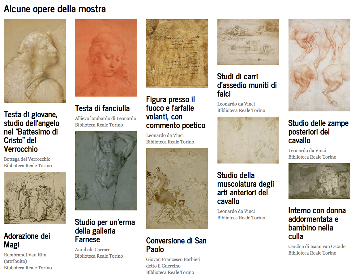 Visualizzazione delle opere della mostra Leonardo e i Tesori del Re Visualizzazione delle opere della mostra Leonardo e i Tesori del Re