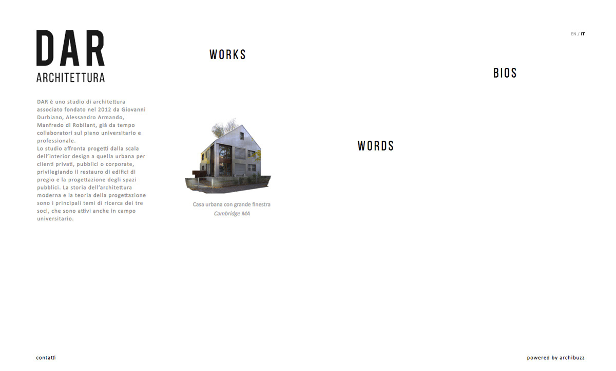 Screenshot of the DAR Architettura website home page