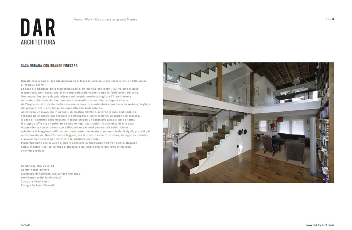 Screenshot of the portfolio page of the DAR Architettura website