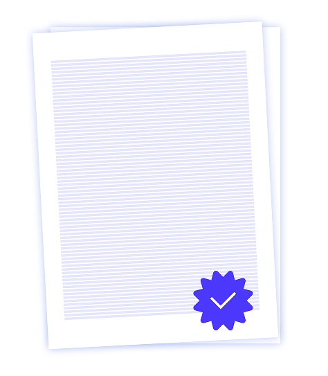 Overlapping sheets with an approval badge.