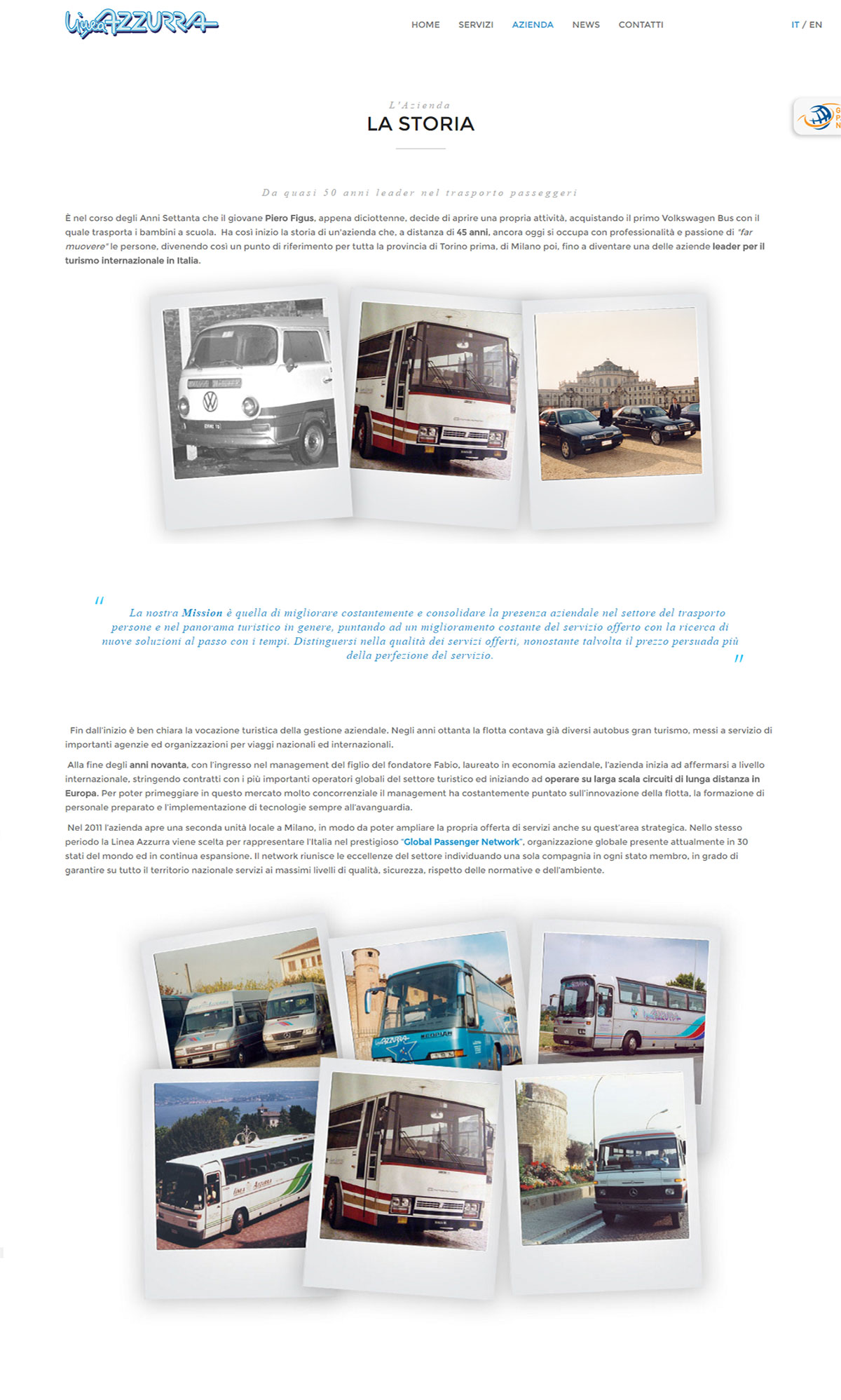 La pagina della storia dell'azienda Linea Azzurra Bus