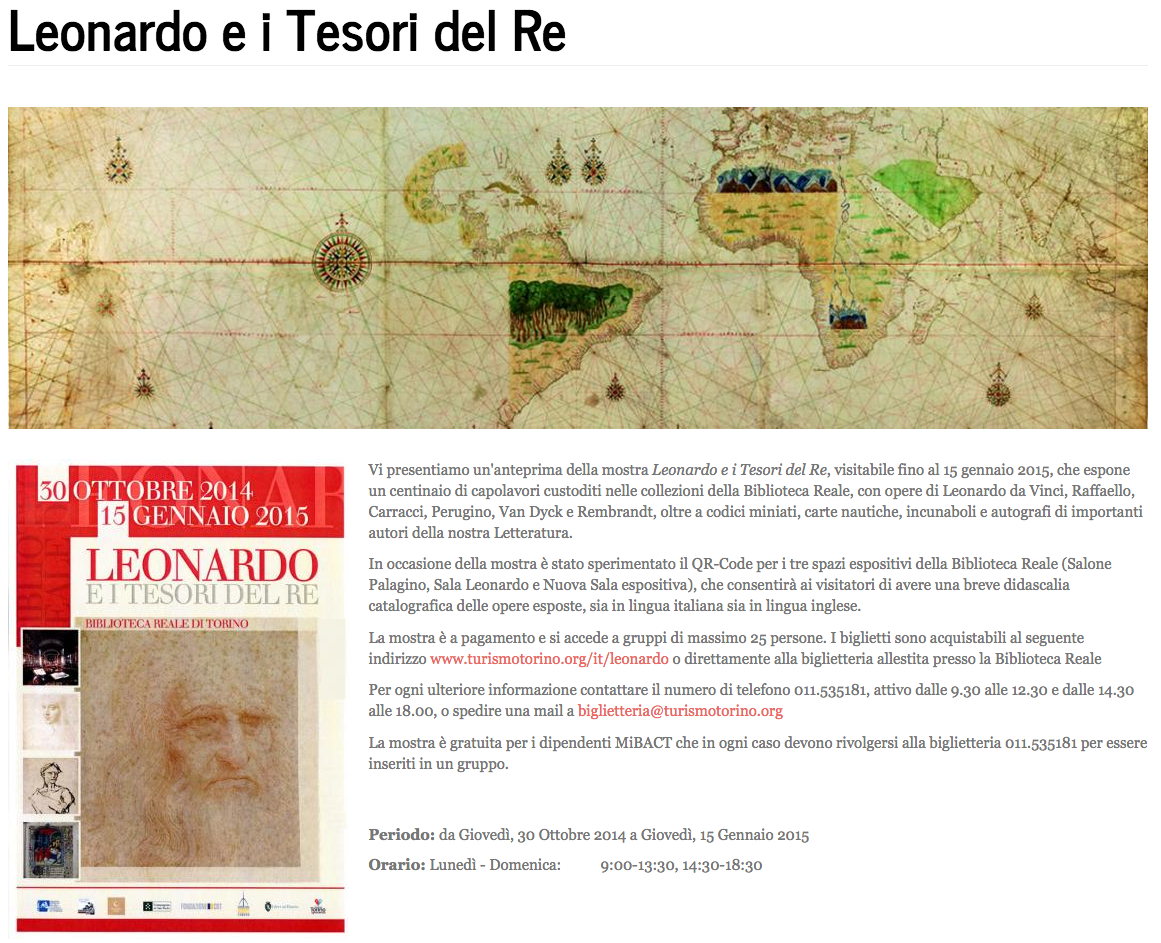 La pagina della mostra Leonardo e i Tesori del Re La pagina della mostra Leonardo e i Tesori del Re