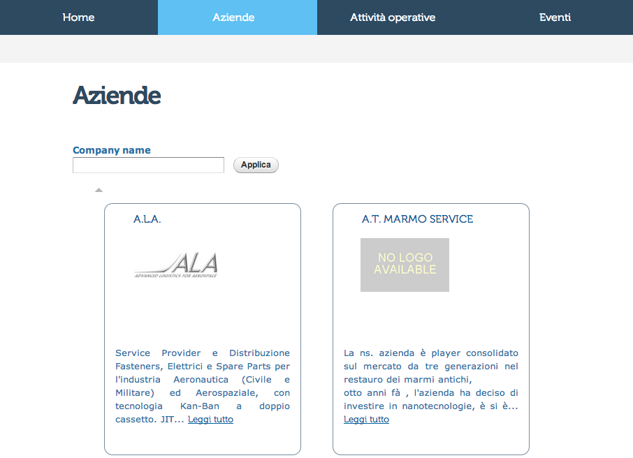Le aziende del Tpaerotech Pagina delle aziende