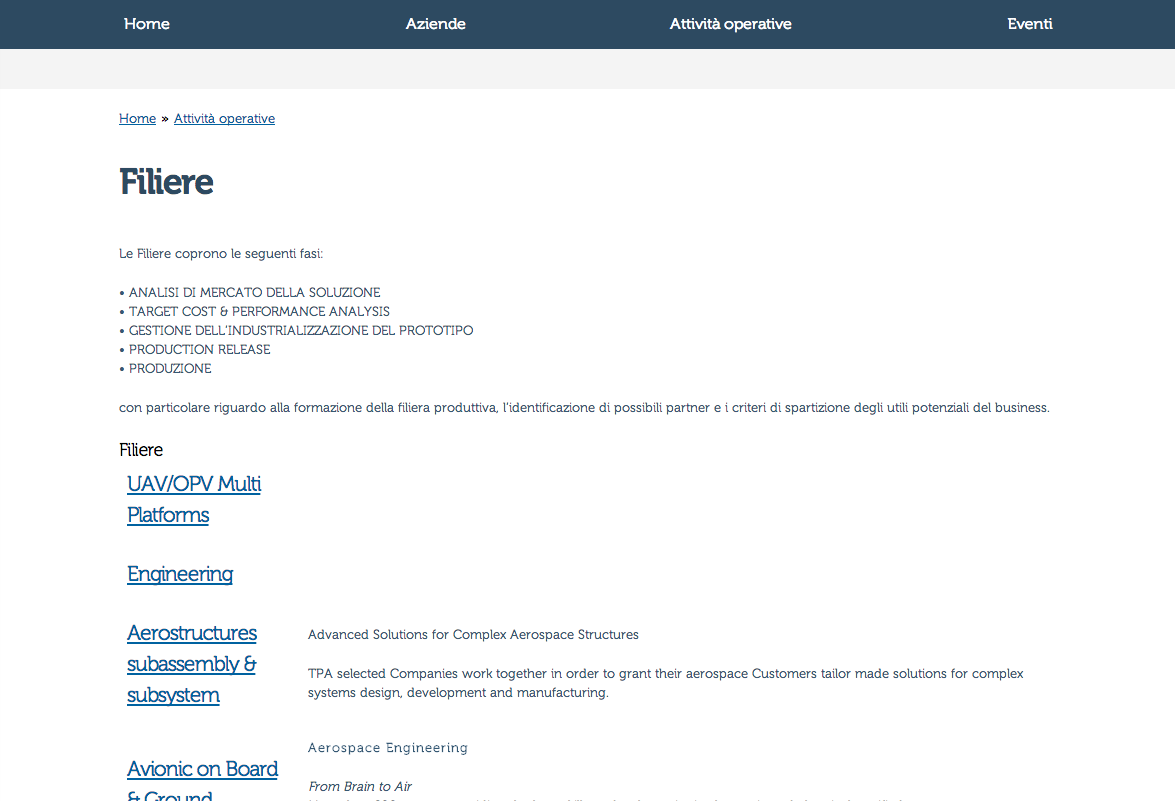 Le filiere del TPAerotech Pagina delle filiere