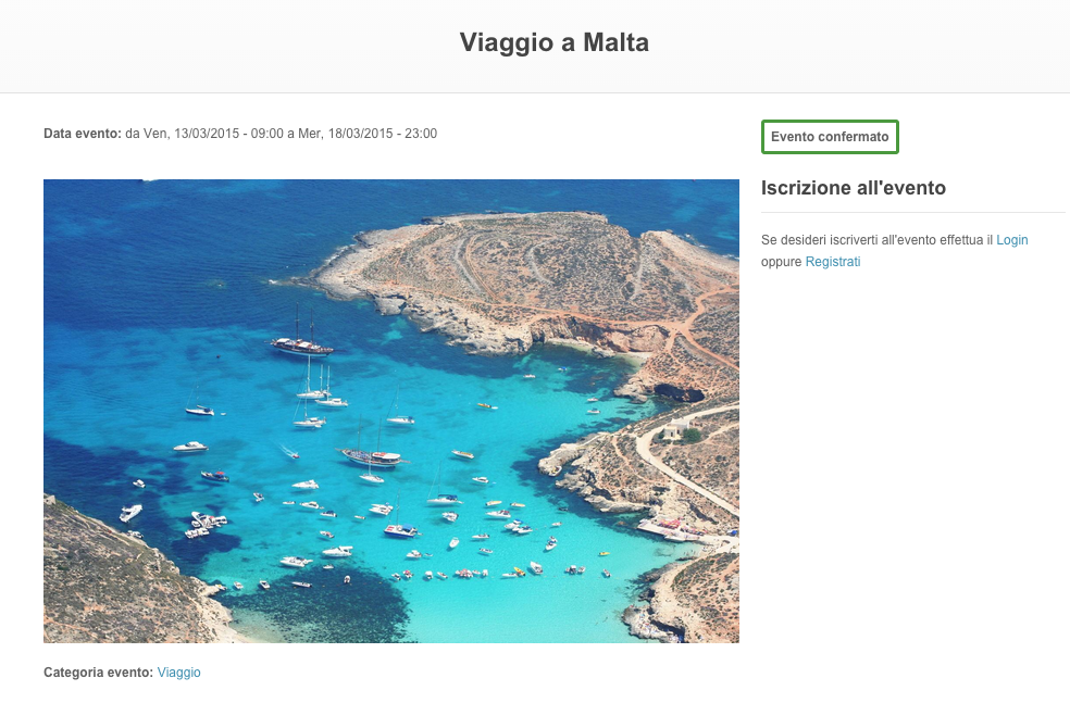 La pagina dell'evento "Viaggio a Malta"