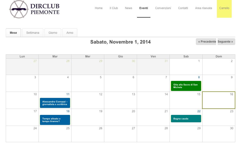 Calendario eventi del club