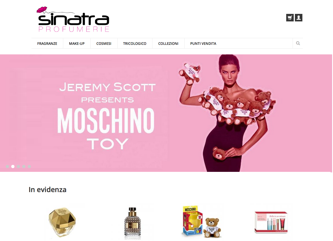 Home page sito eCommerce Sinatra Profumerie