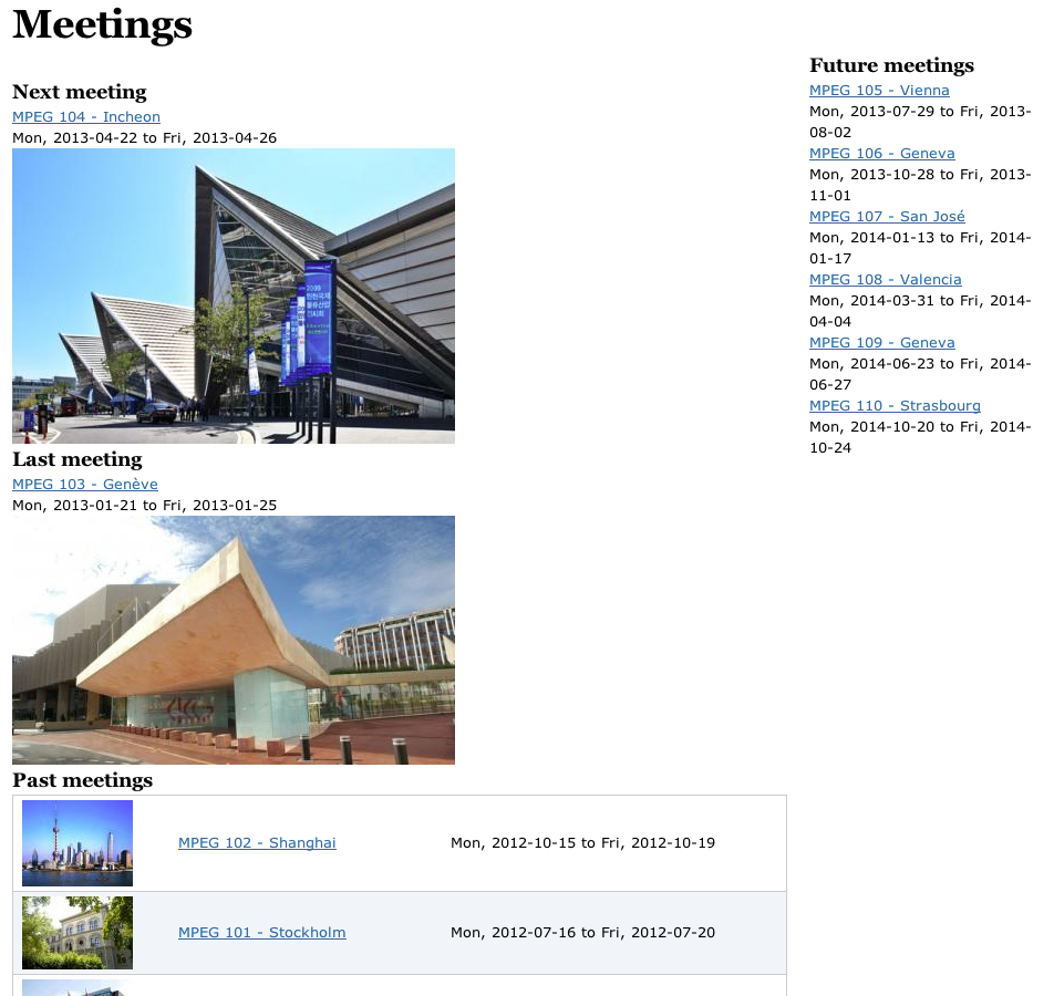 La pagina dei meeting MPEG mpeg meeting page
