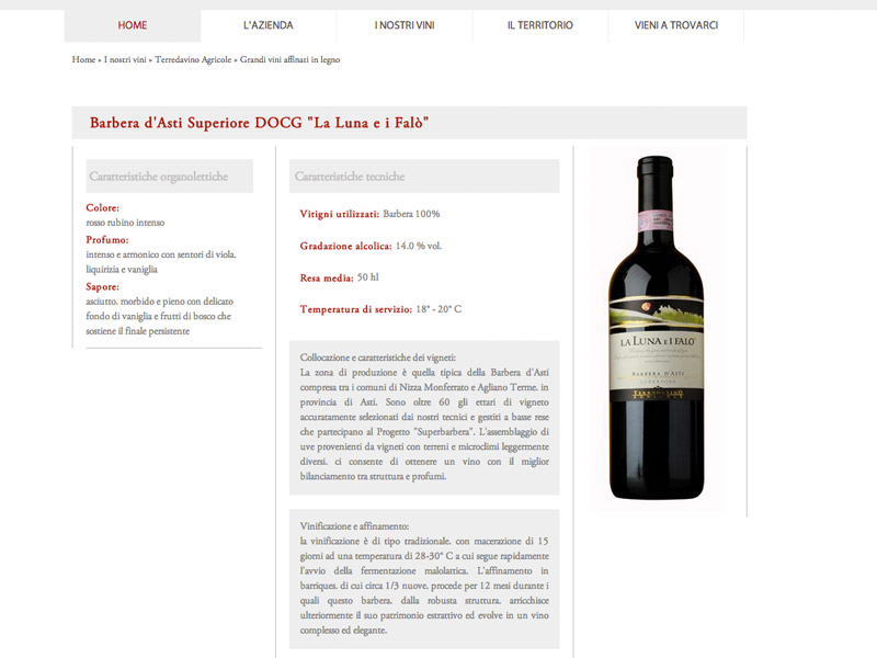 La pagina di un vino