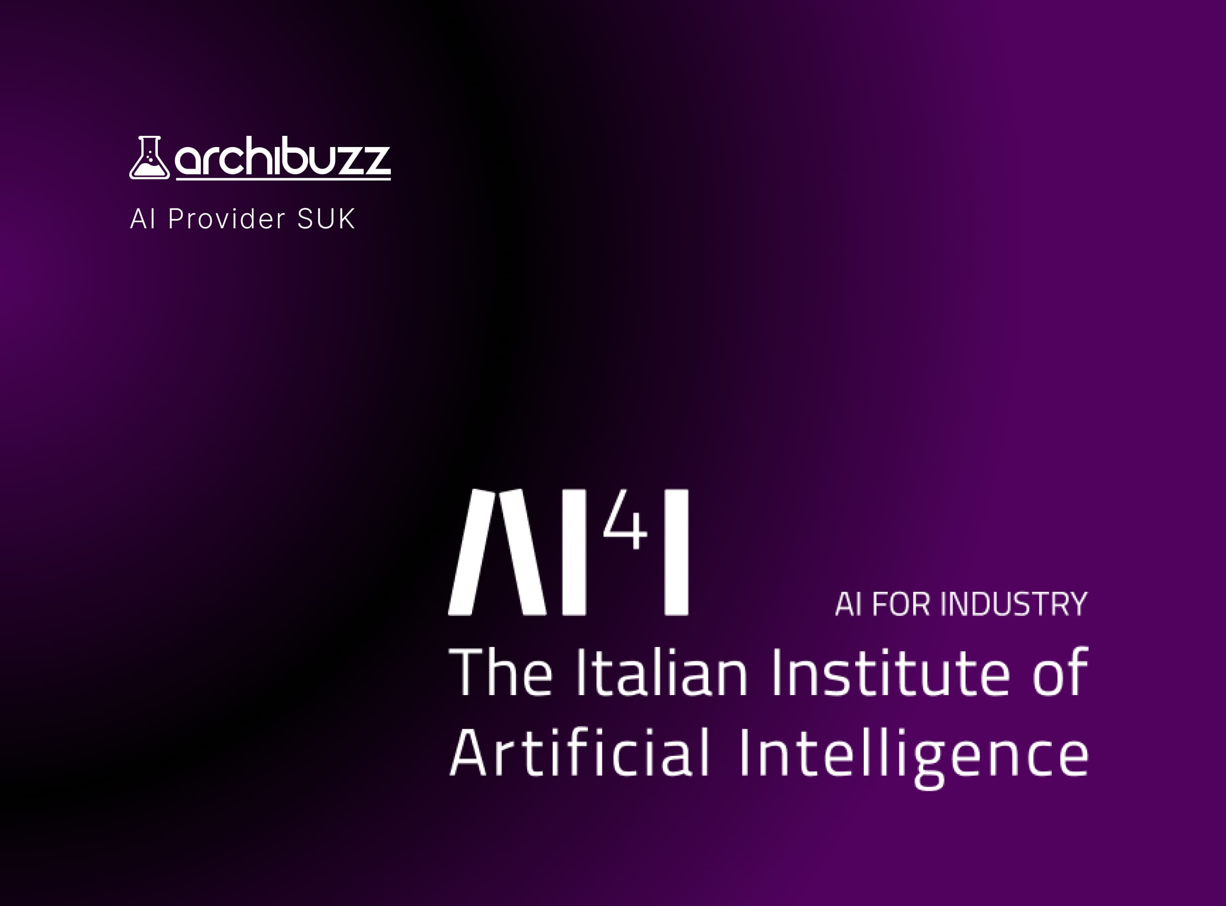 Su uno sfondo viola, compare il logo di AI FOR INDUSTRY e il testo "The Italian Institute of Artificial Intelligence"