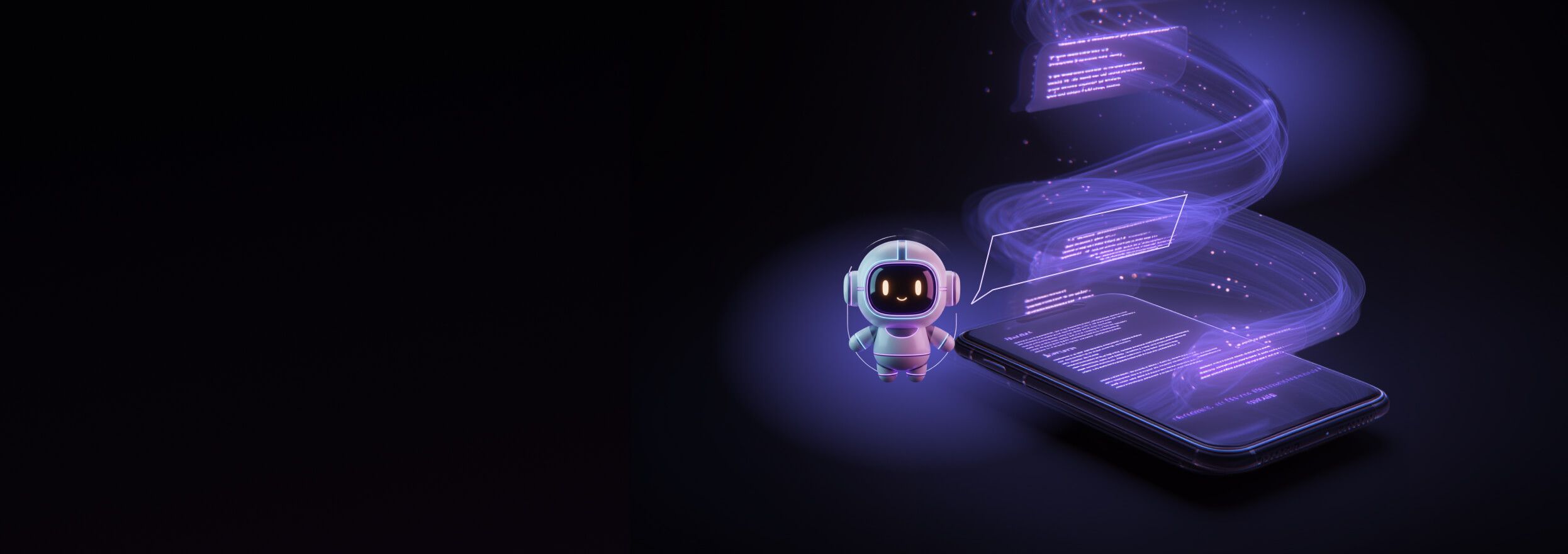 Assistente virtuale AI con chatbot su smartphone, automazione digitale