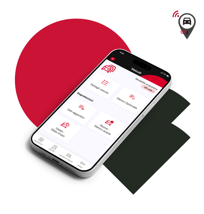 Schermata dell'app mobile LogiSmart relativa ai veicoli