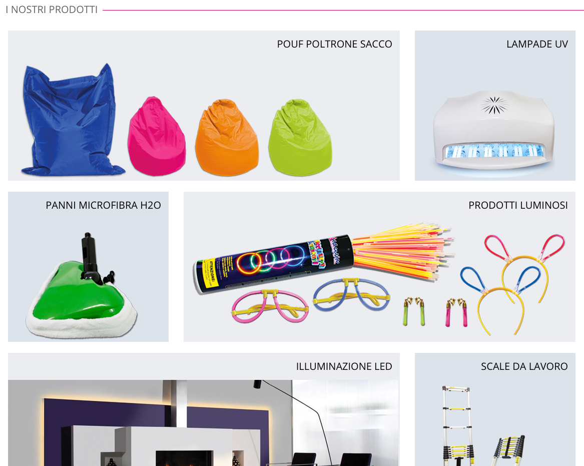 Categorie eCommerce in evidenza, dimensioni singole e doppie