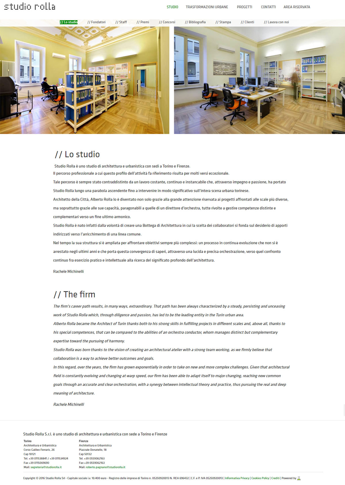 Pagina "Lo studio" Studio Rolla Lo studio