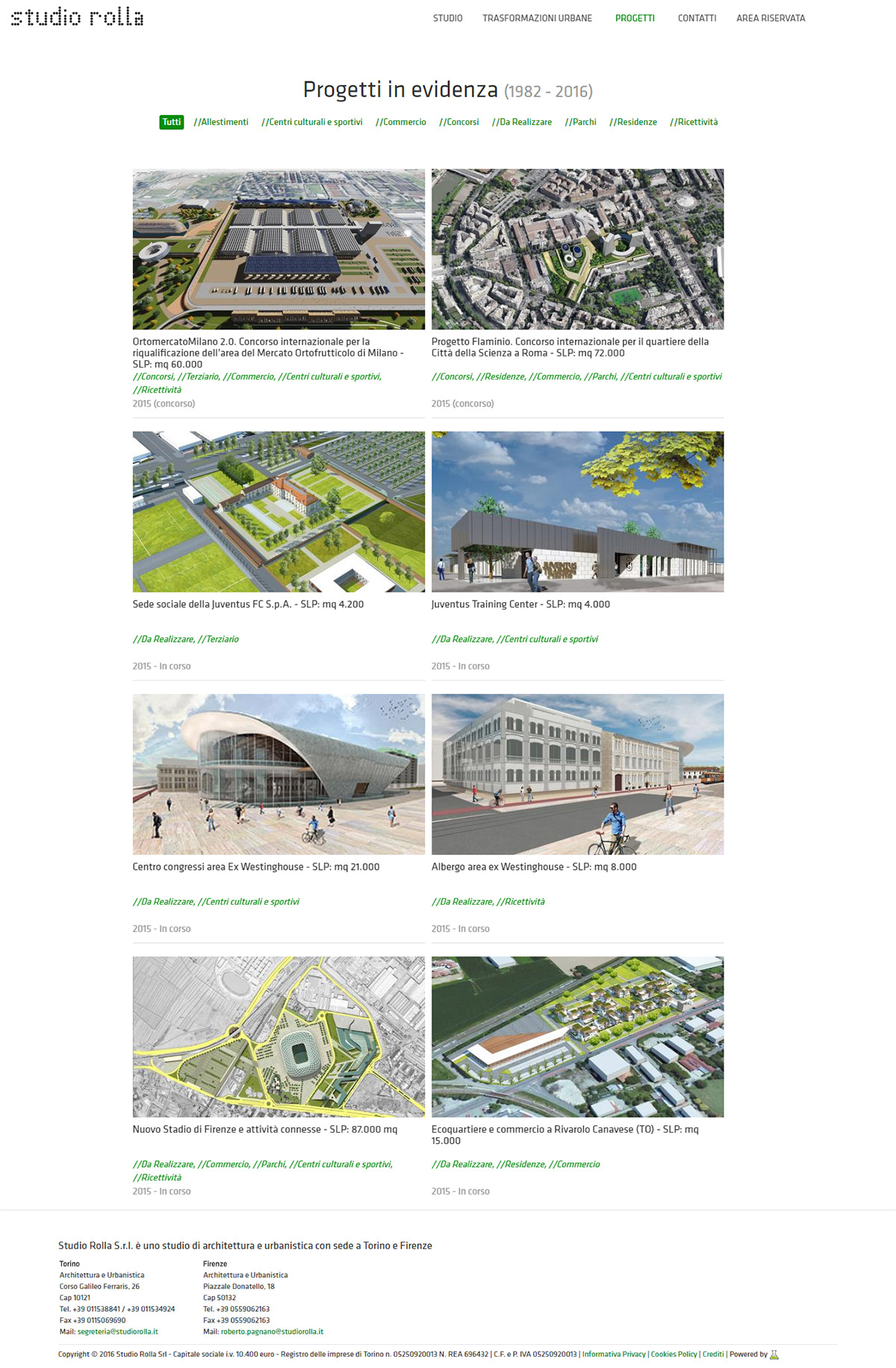 La pagina dei progetti del sito Studio Rolla Studio Rolla progetti