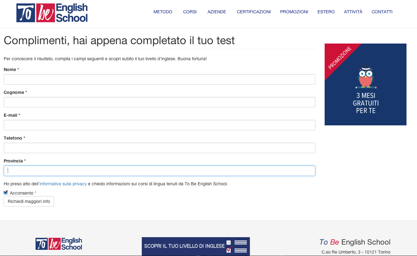 Pagina test completato con successo